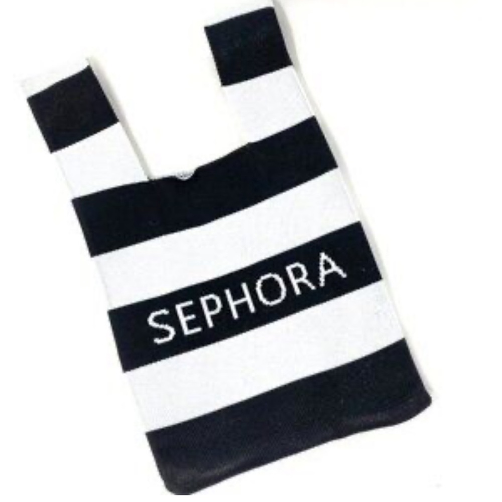 SEPHORA Black White Striped Tote Knitted Small Bag Purse Women’s Brand New Rare
